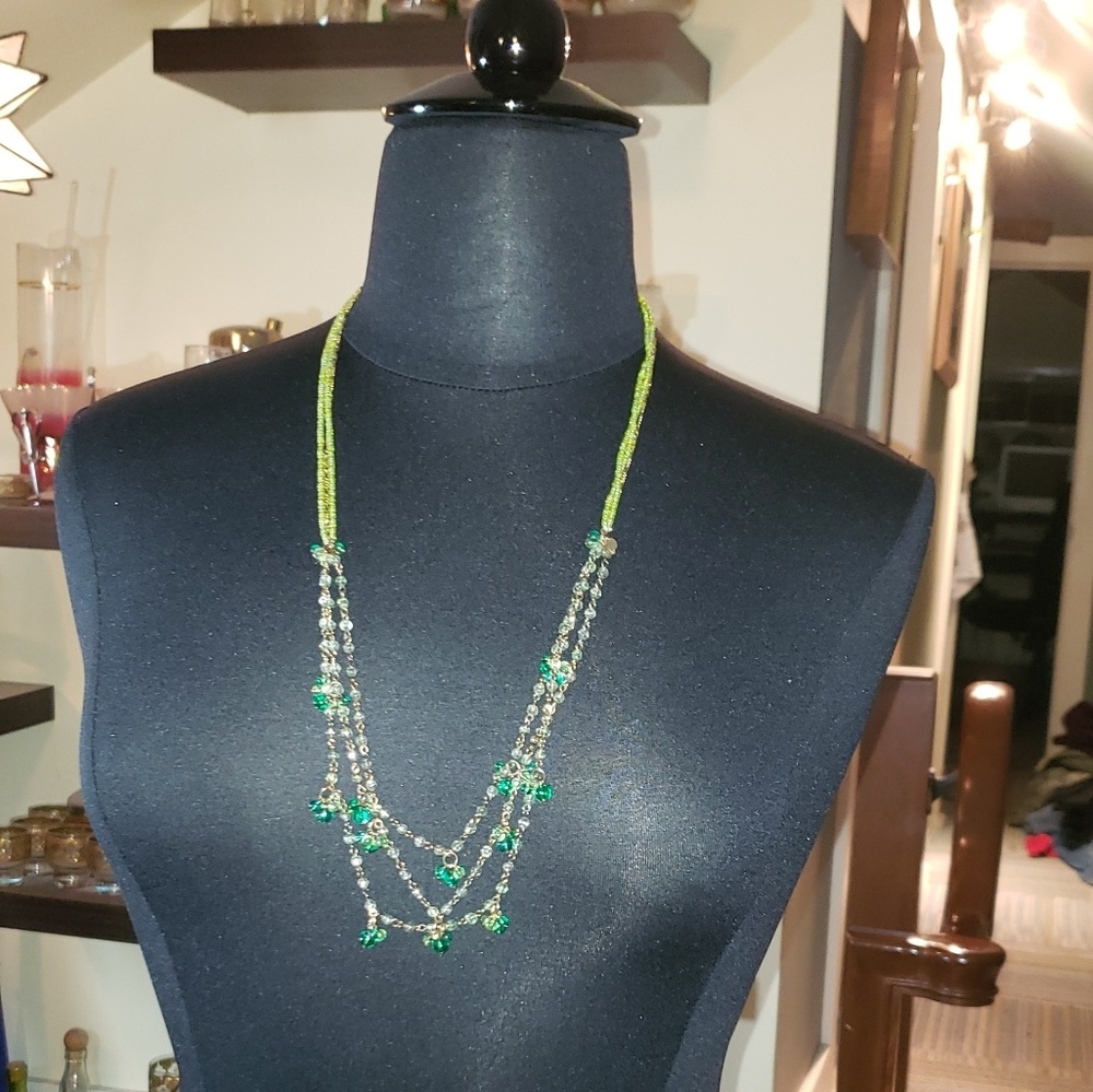 J-Lo Drop Green Glass Beaded Multi-strand Necklace